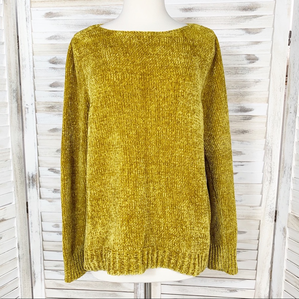 Loft | Mustard Chenille Velvet Pullover Sweater